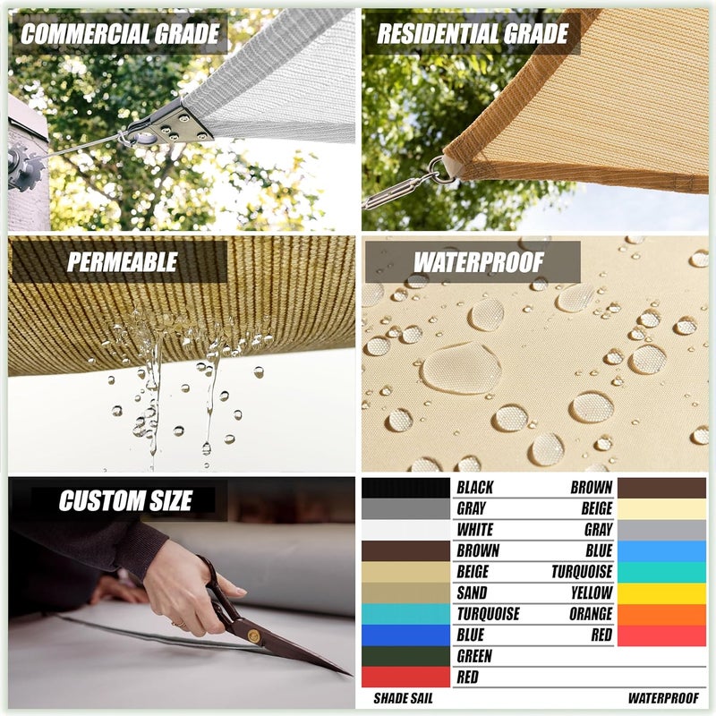 ColourTree 10' x 10' x 10' Beige Sun Shade Sail Triangle CTSLT10 - Canopy Fabric Mesh UV Block UPF50 & Commercial Heavy Duty & 190 GSM - 3 Years Warranty - Image 4